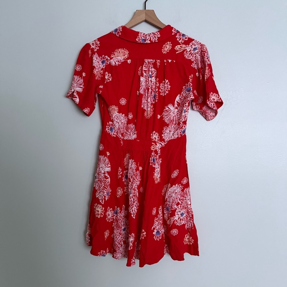 Free People Blue Hawaii Red Floral Print Short Sleeve Mini Dress - Picture 8 of 8